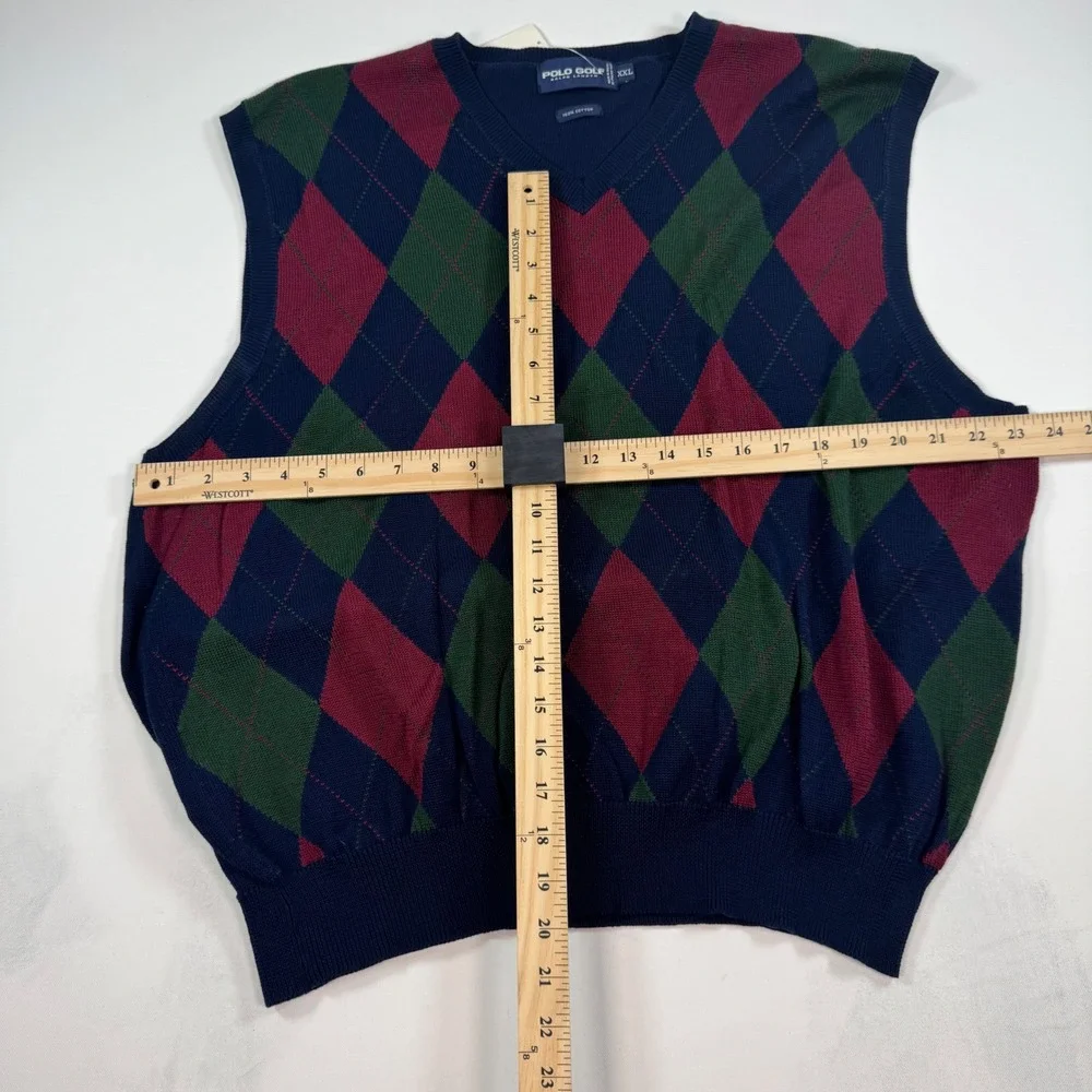 Polo Golf Ralph Lauren Argyle Sweater Vest Mens XXL Navy Blue Green Cotton NWT